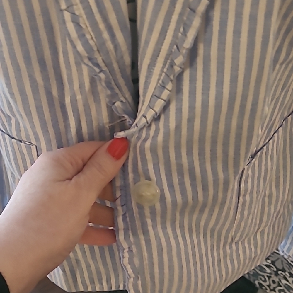 Crown & Ivy linen sz 2 blue white seersucker blazer - Picture 2 of 7